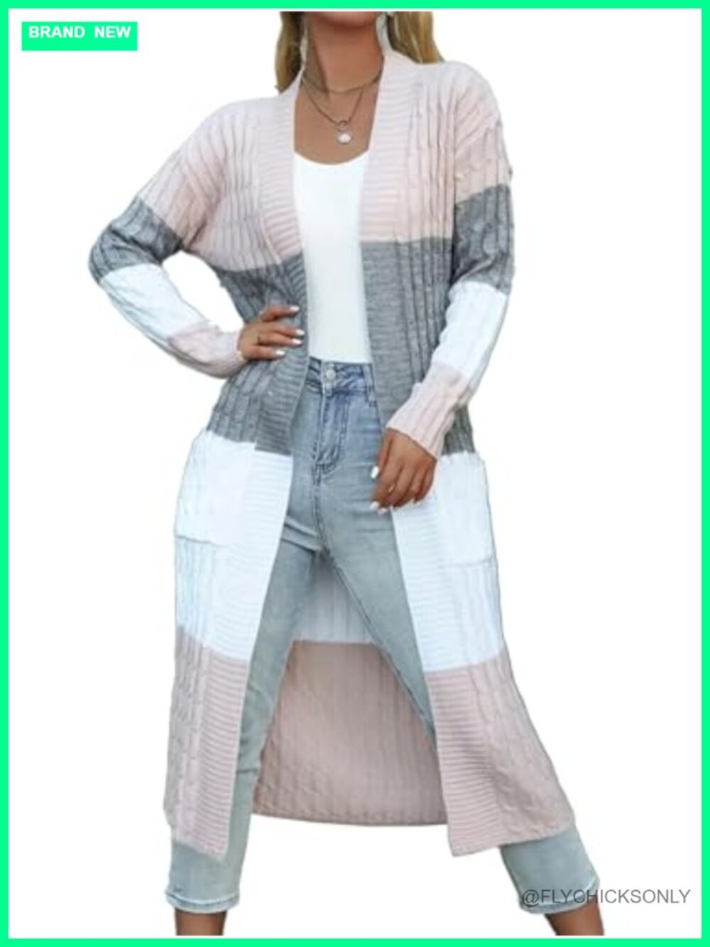 Womens Long Duster Cardigan Sweater Chunky Cable Knit Open Front